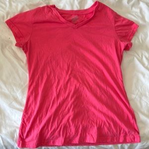 Bright Pink Champion Sz Small V-Neck Ladies Tee